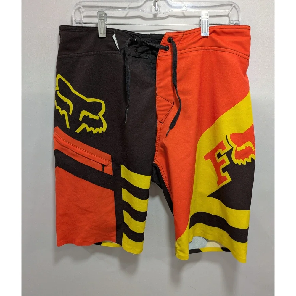 Mens Fox Racing Board Shorts Orange Black Yellow Motocross Swim Trunks 34